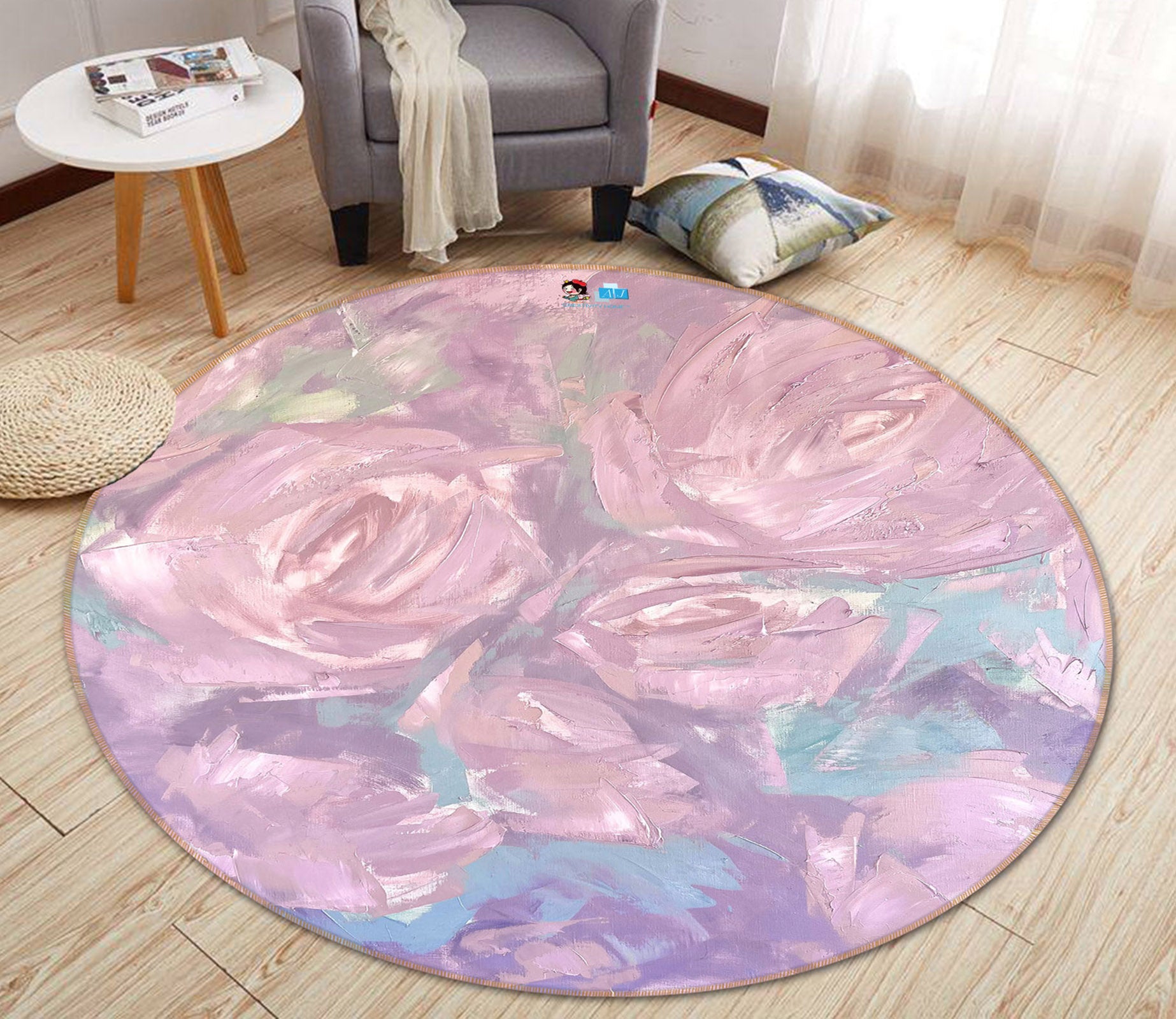 3D Pink Pigment 3884 Skromova Marina Rug Round Non Slip Rug Mat