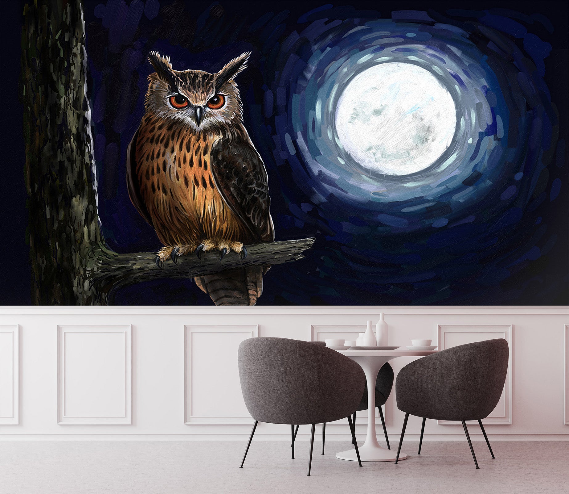 3D Moon Owl 334 Wall Murals