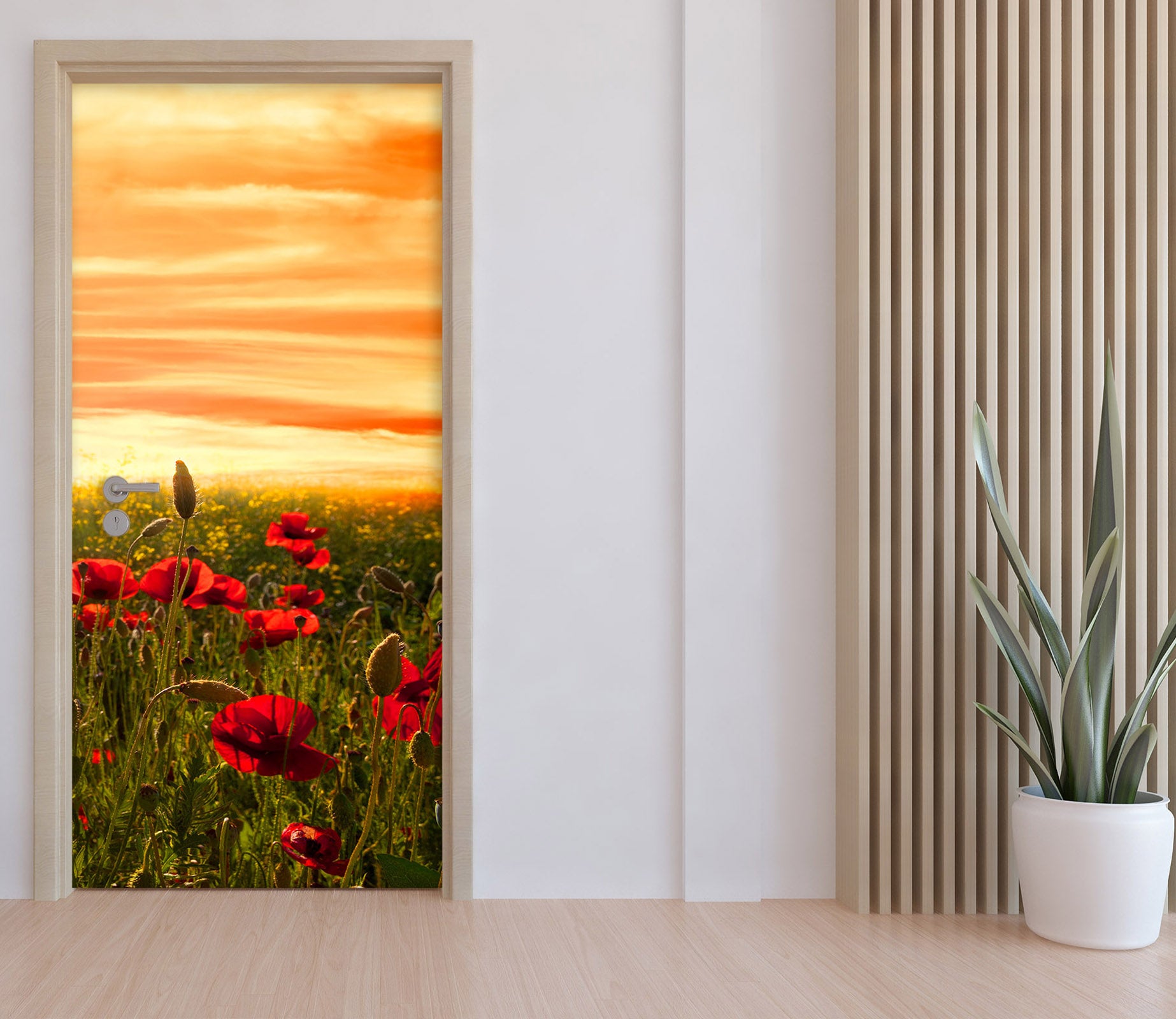 3D Sunset Red Flower Bush 12269 Marco Carmassi Door Mural