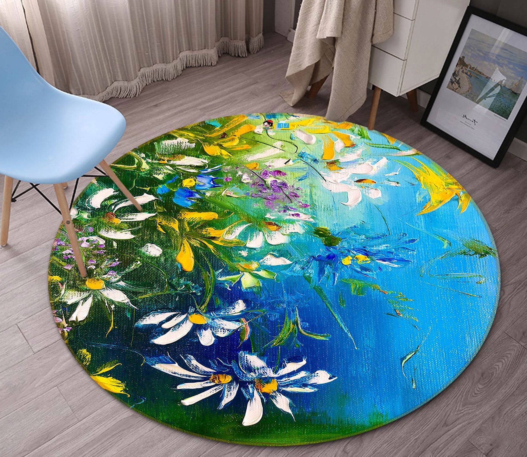 3D Daisy Leaves 745 Skromova Marina Rug Round Non Slip Rug Mat