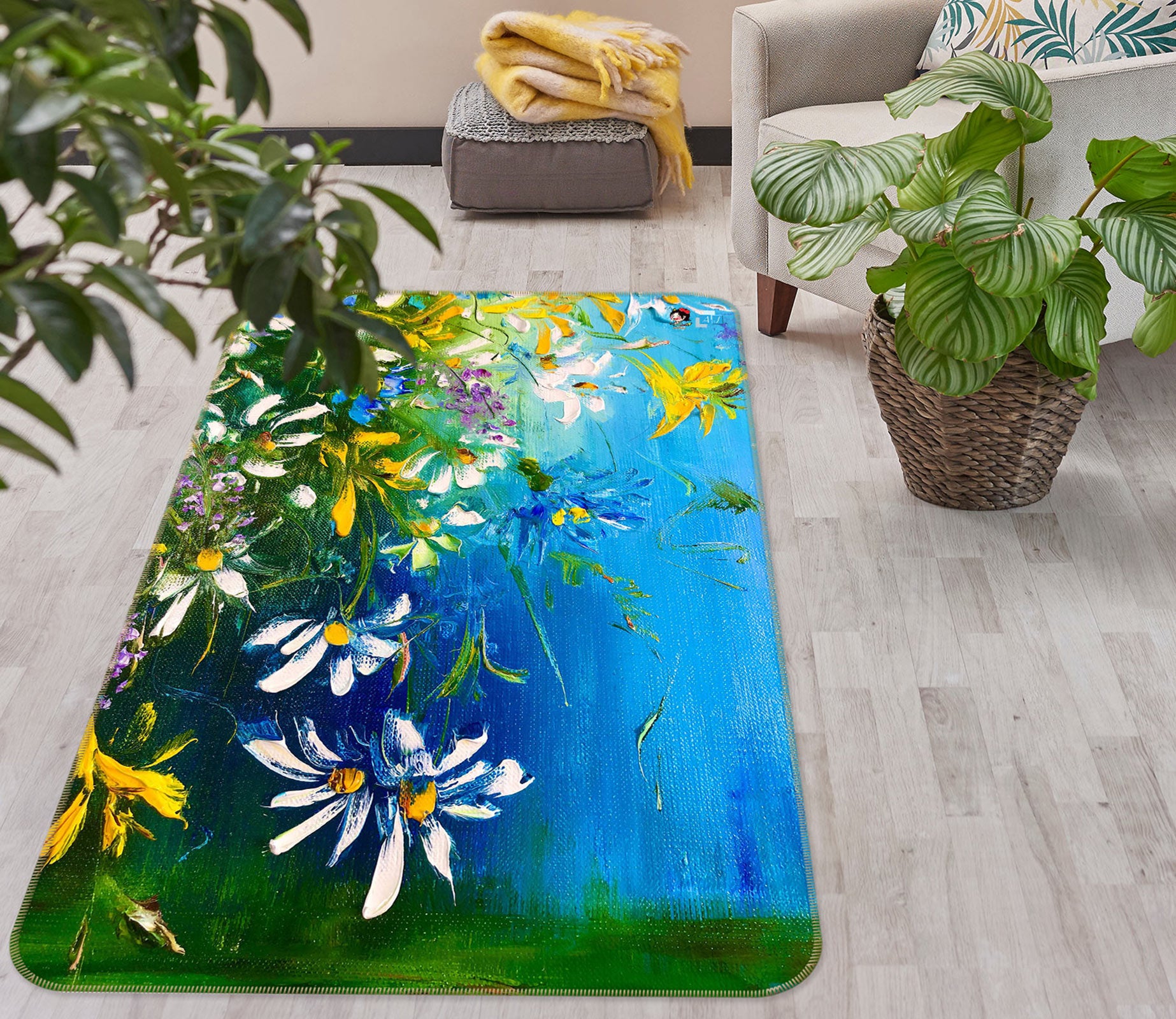 3D Daisy Leaves 1159 Skromova Marina Rug Non Slip Rug Mat