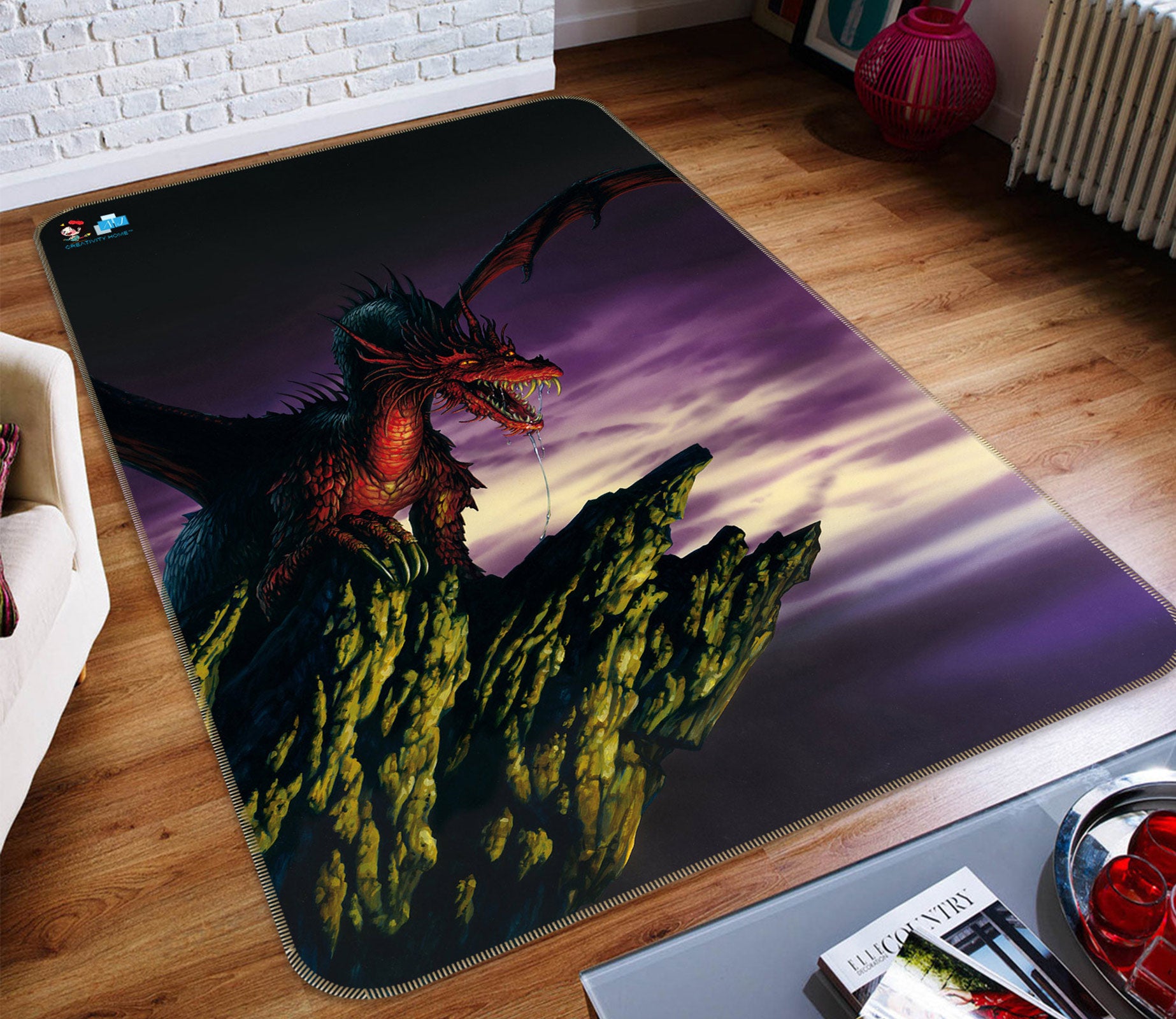 3D Cliff Red Dragon 5193 Ciruelo Rug Non Slip Rug Mat