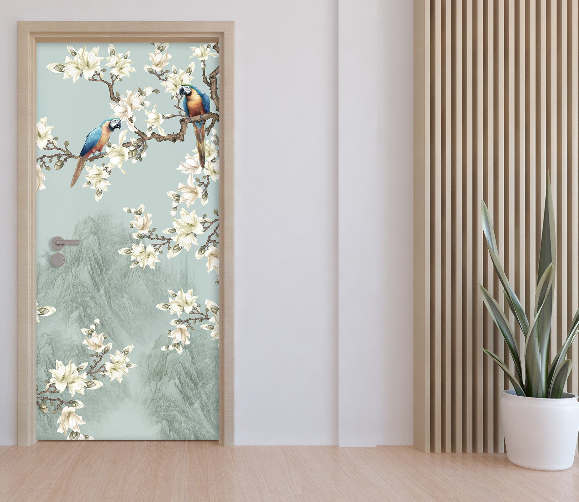 3D Flowers Birds 21189 Door Mural