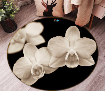 3D White Flower 7504 Assaf Frank Rug Round Non Slip Rug Mat