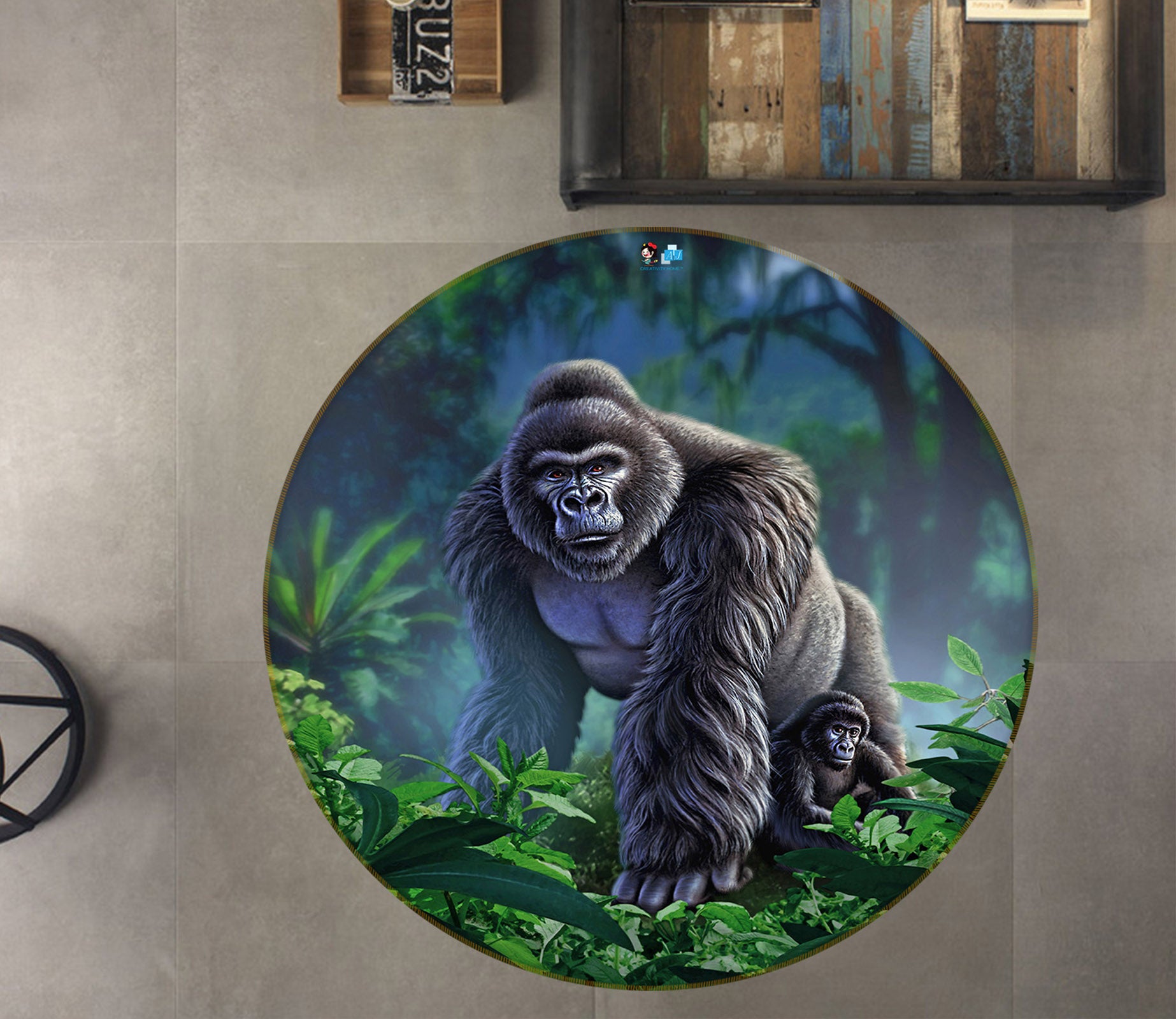 3D Orangutan 83134 Jerry LoFaro Rug Round Non Slip Rug Mat