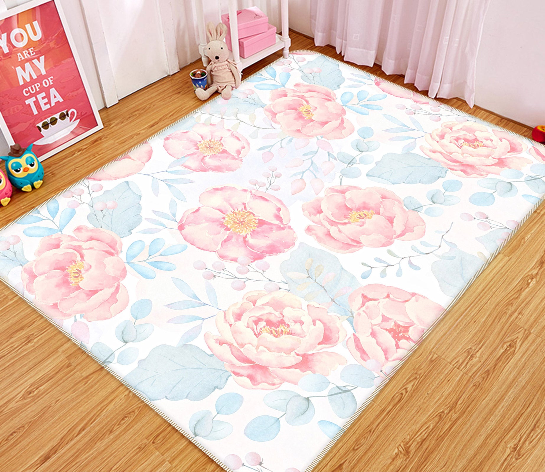 3D Pink Flowers 094 Uta Naumann Rug Non Slip Rug Mat