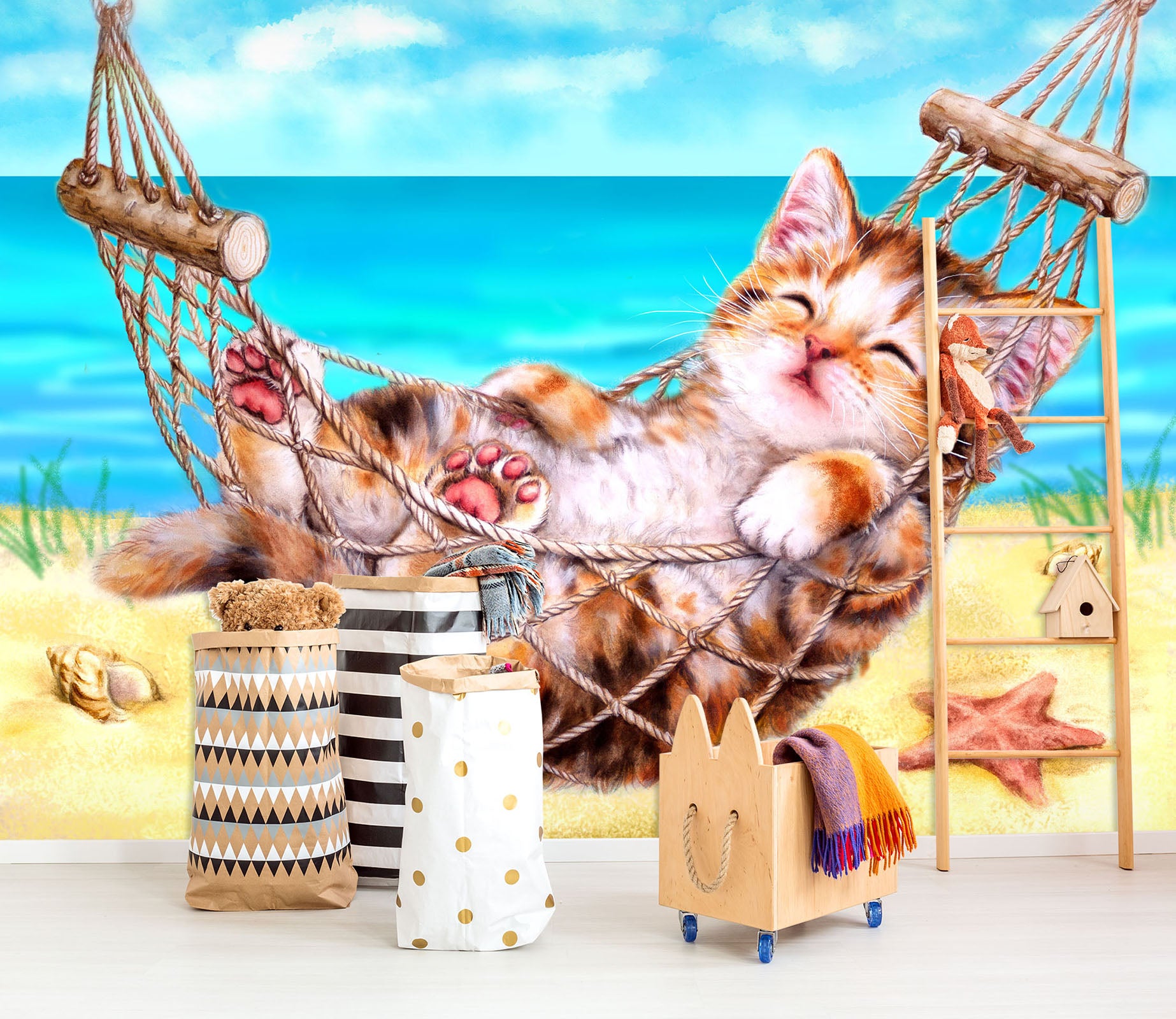 3D Beach Cat 5408 Kayomi Harai Wall Mural Wall Murals