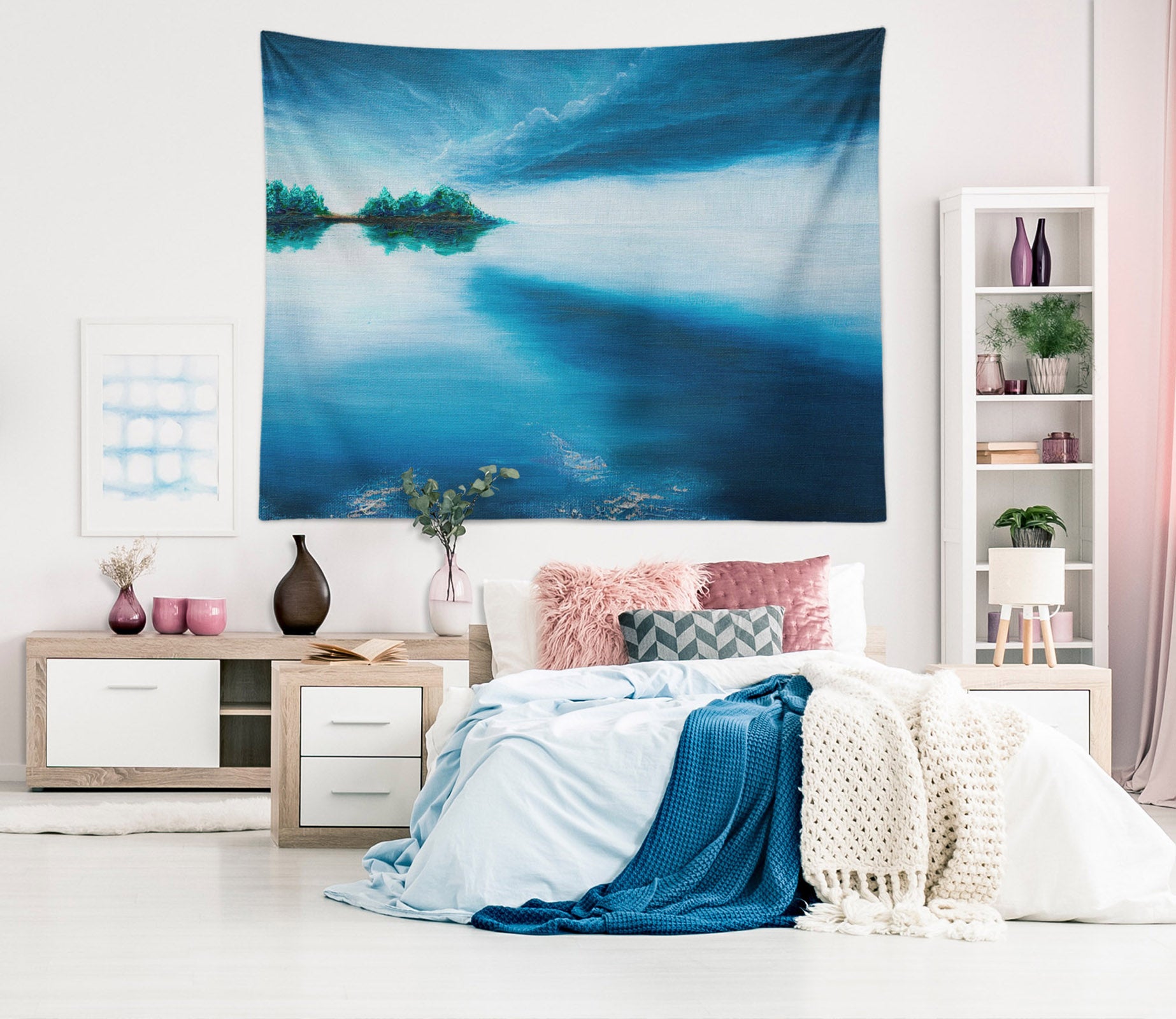 3D Hand Drawn Blue Lake 861 Marina Zotova Tapestry Hanging Cloth Hang