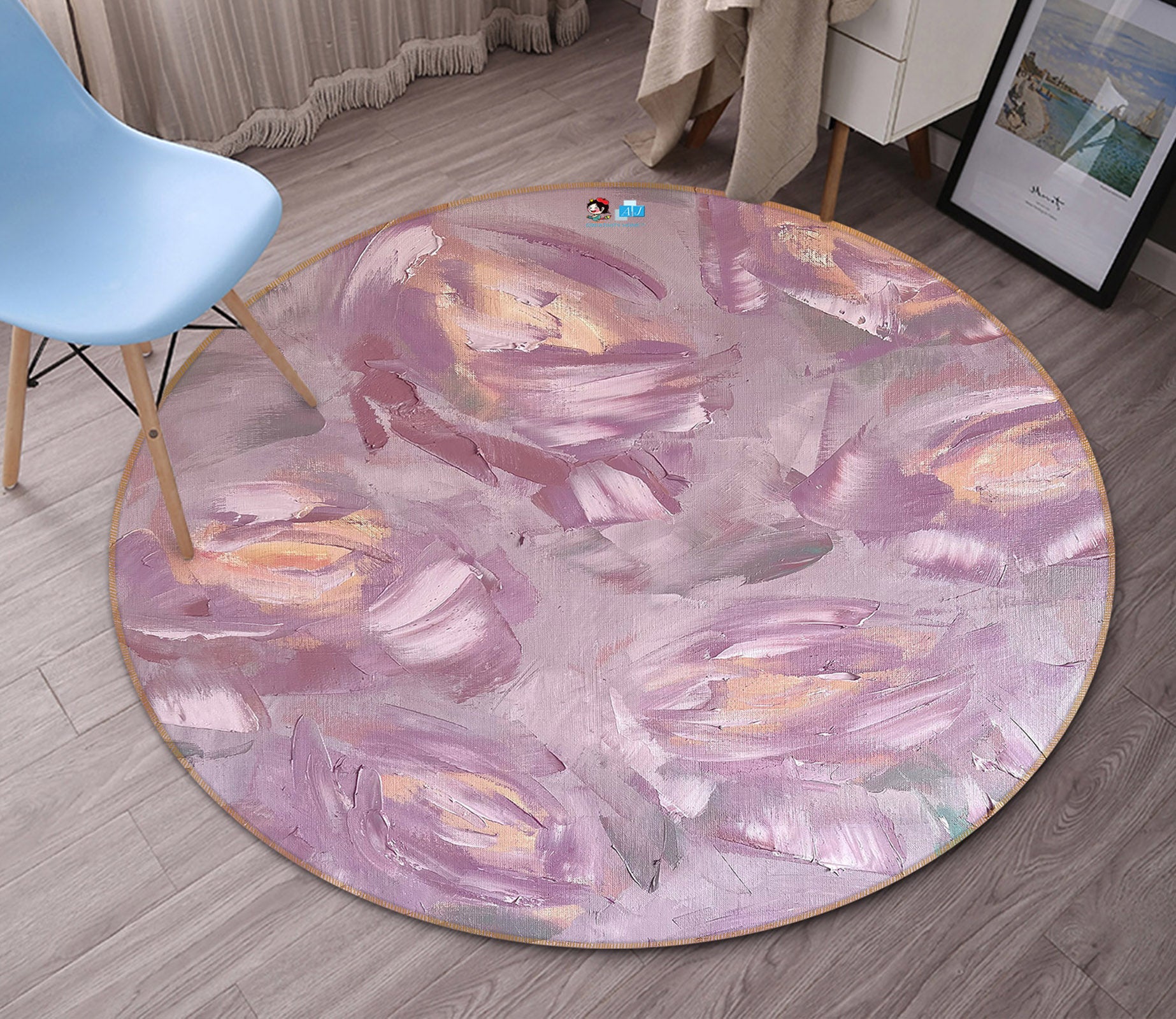 3D Purple Texture 3887 Skromova Marina Rug Round Non Slip Rug Mat