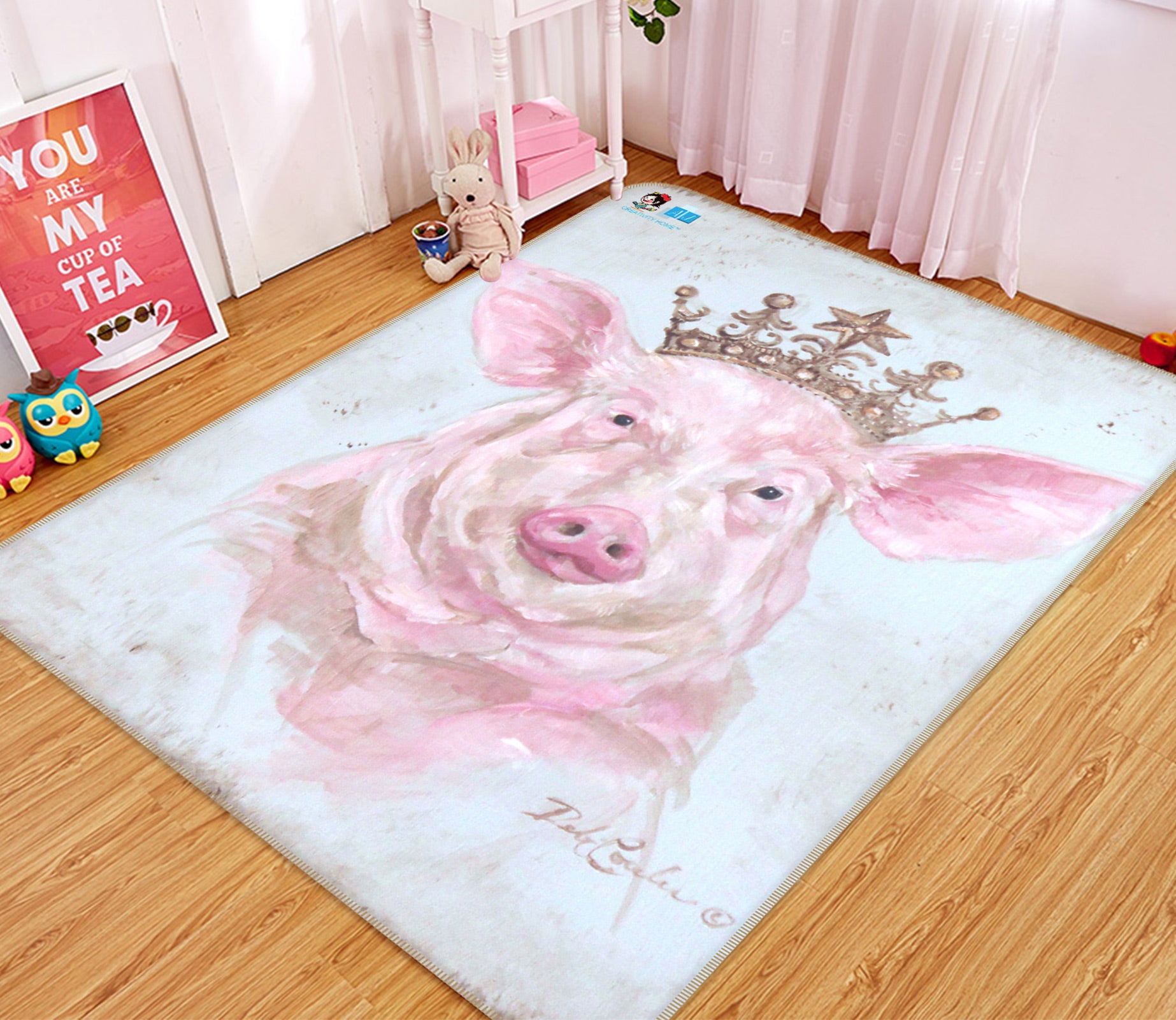 3D Pig Crown 1040 Debi Coules Rug Non Slip Rug Mat