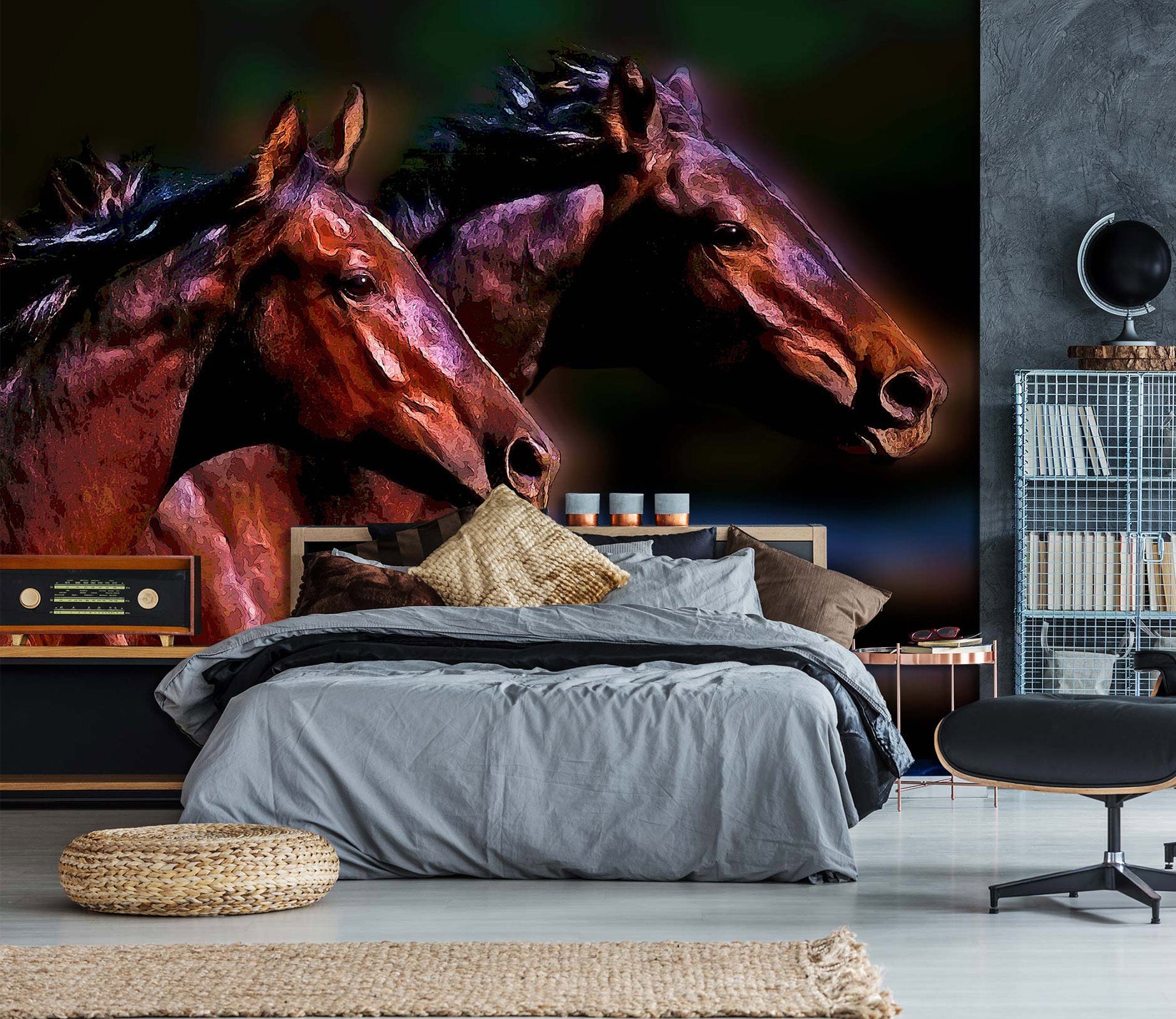 3D Red-Brown Horse 9134 Alius Herb Wall Mural Wall Murals