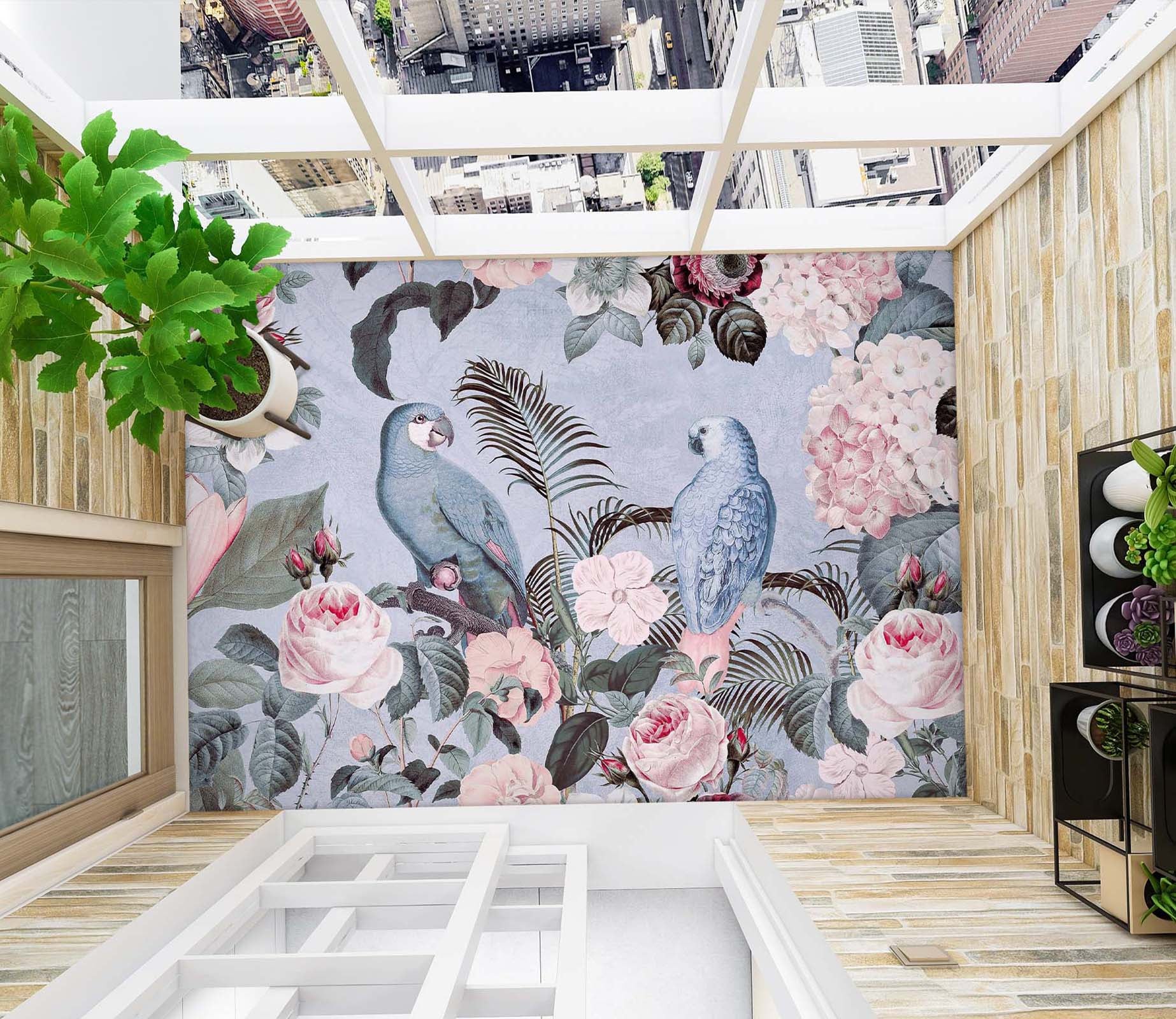 3D Parrot Flower Bush 104158 Andrea Haase Floor Mural