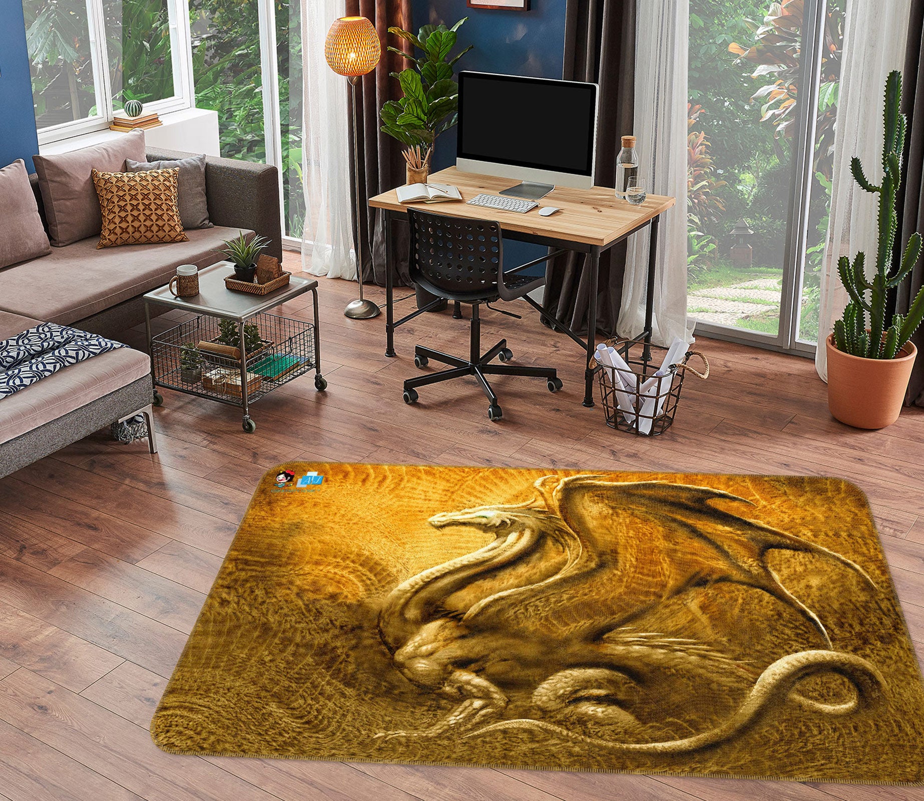 3D Gold Dragon 5173 Ciruelo Rug Non Slip Rug Mat