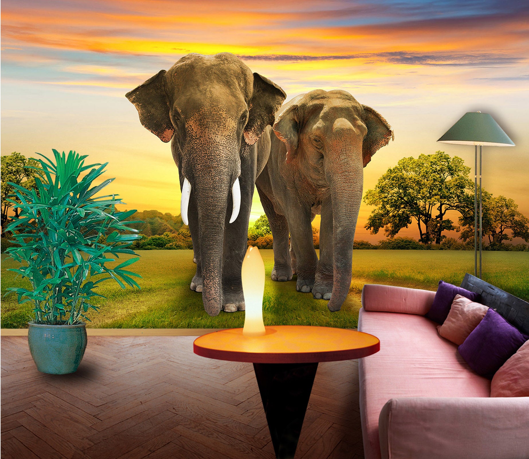 3D Dusk Elephant 339 Wall Murals