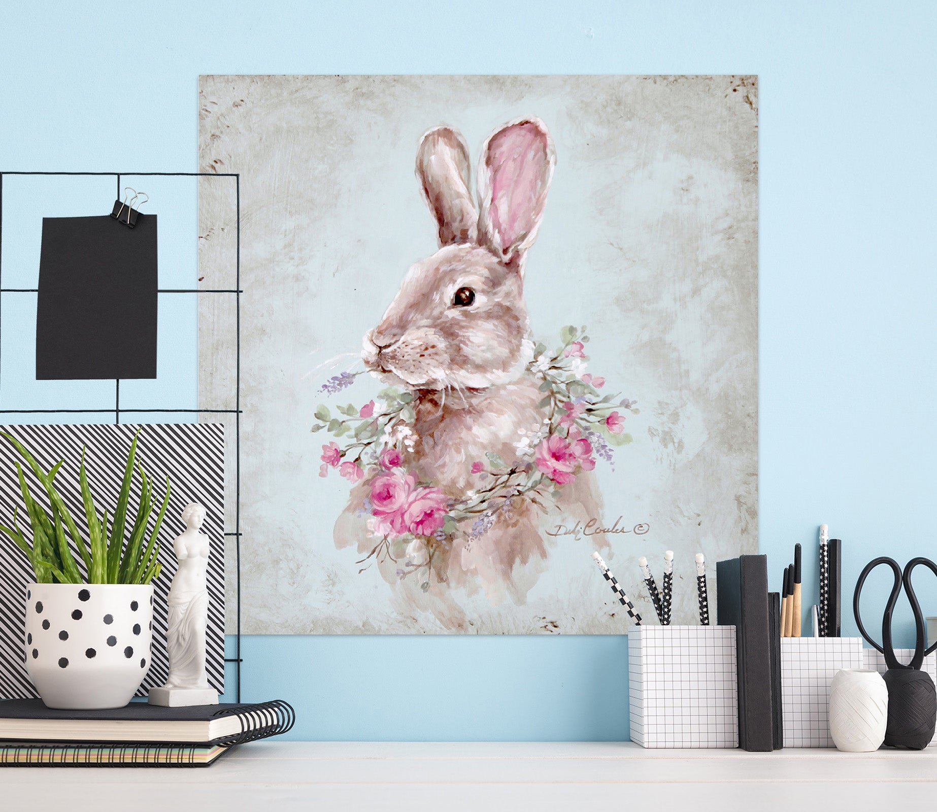 3D Rabbit Wreath 053 Debi Coules Wall Sticker