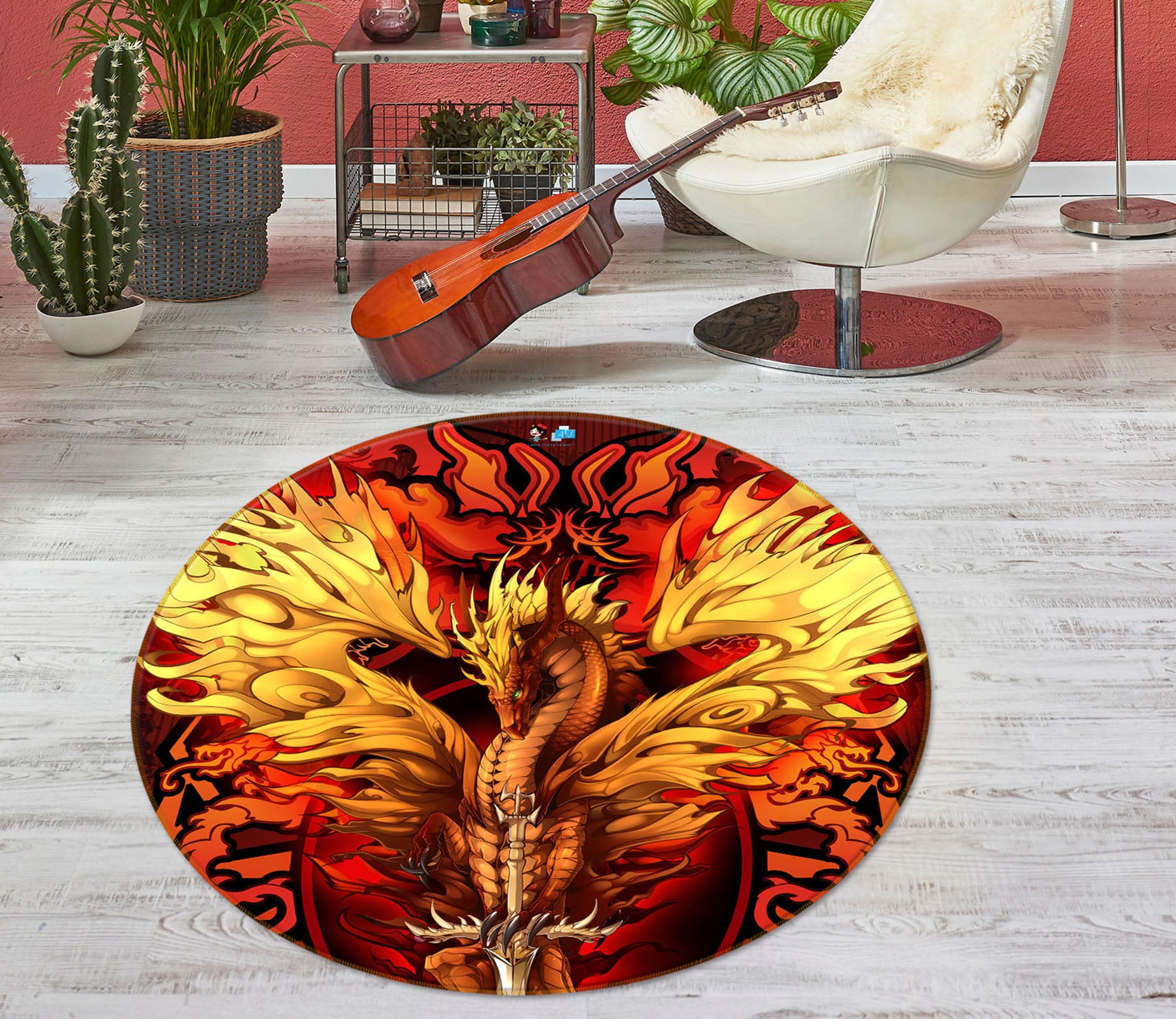 3D Dragon Pattern 8373 Ruth Thompson Rug Round Non Slip Rug Mat