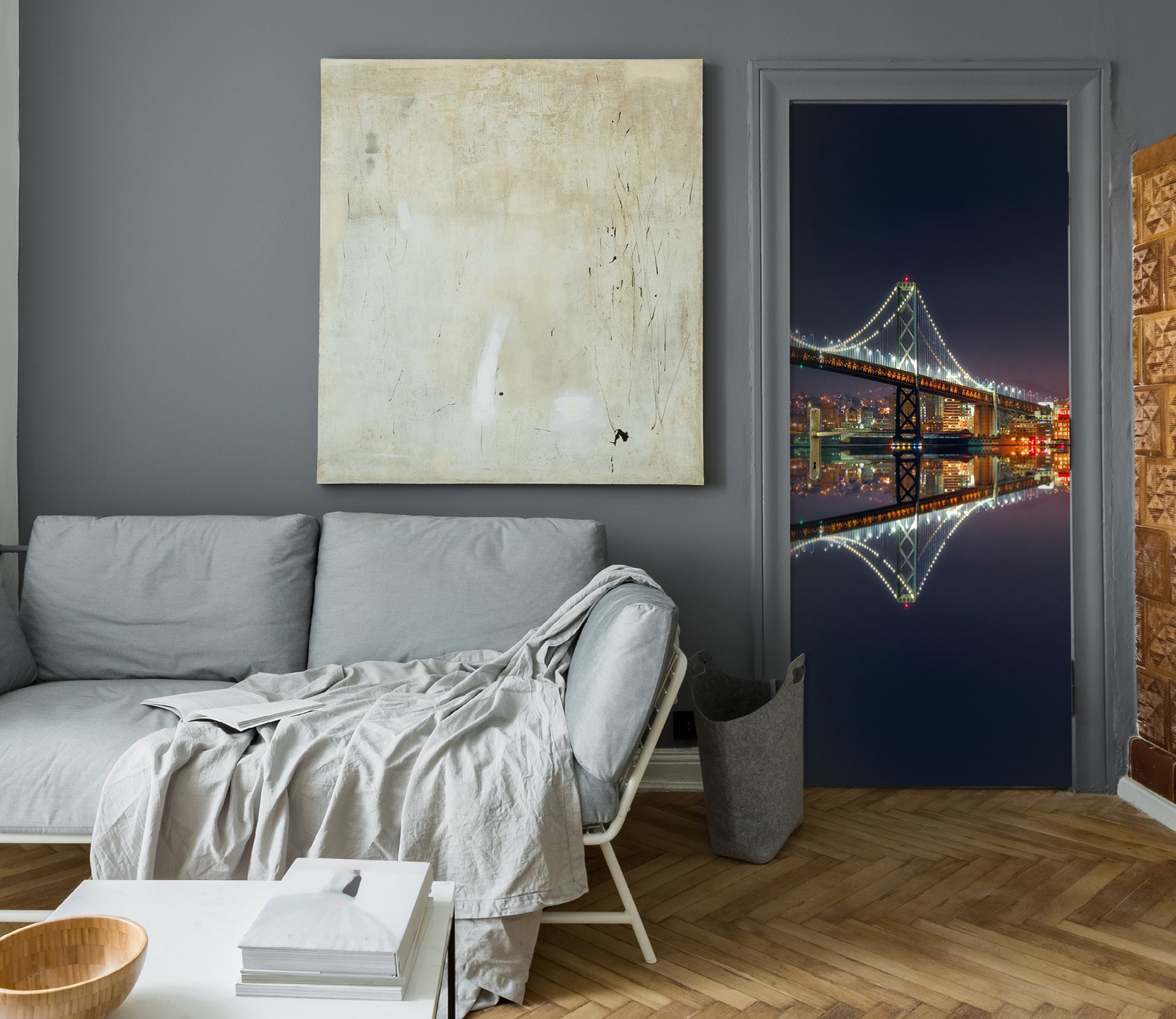 3D Night Bridge Shadow 119120 Marco Carmassi Door Mural