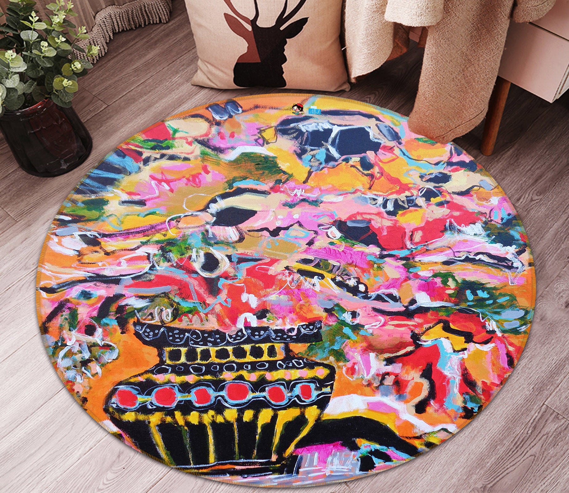 3D Beautiful Vase 1351 Misako Chida Rug Round Non Slip Rug Mat