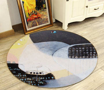 3D Black And White 1341 Misako Chida Rug Round Non Slip Rug Mat