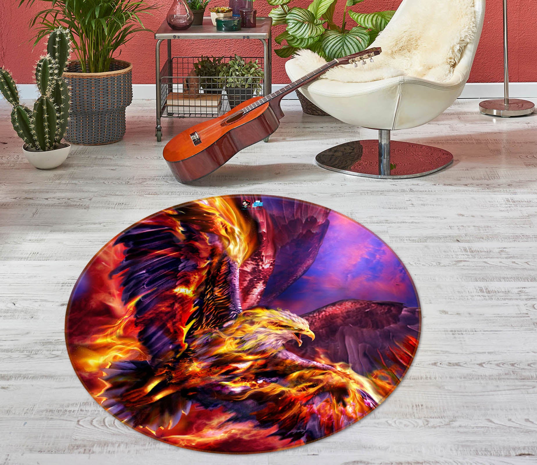 3D Flame Eagle 8386 Ruth Thompson Rug Round Non Slip Rug Mat