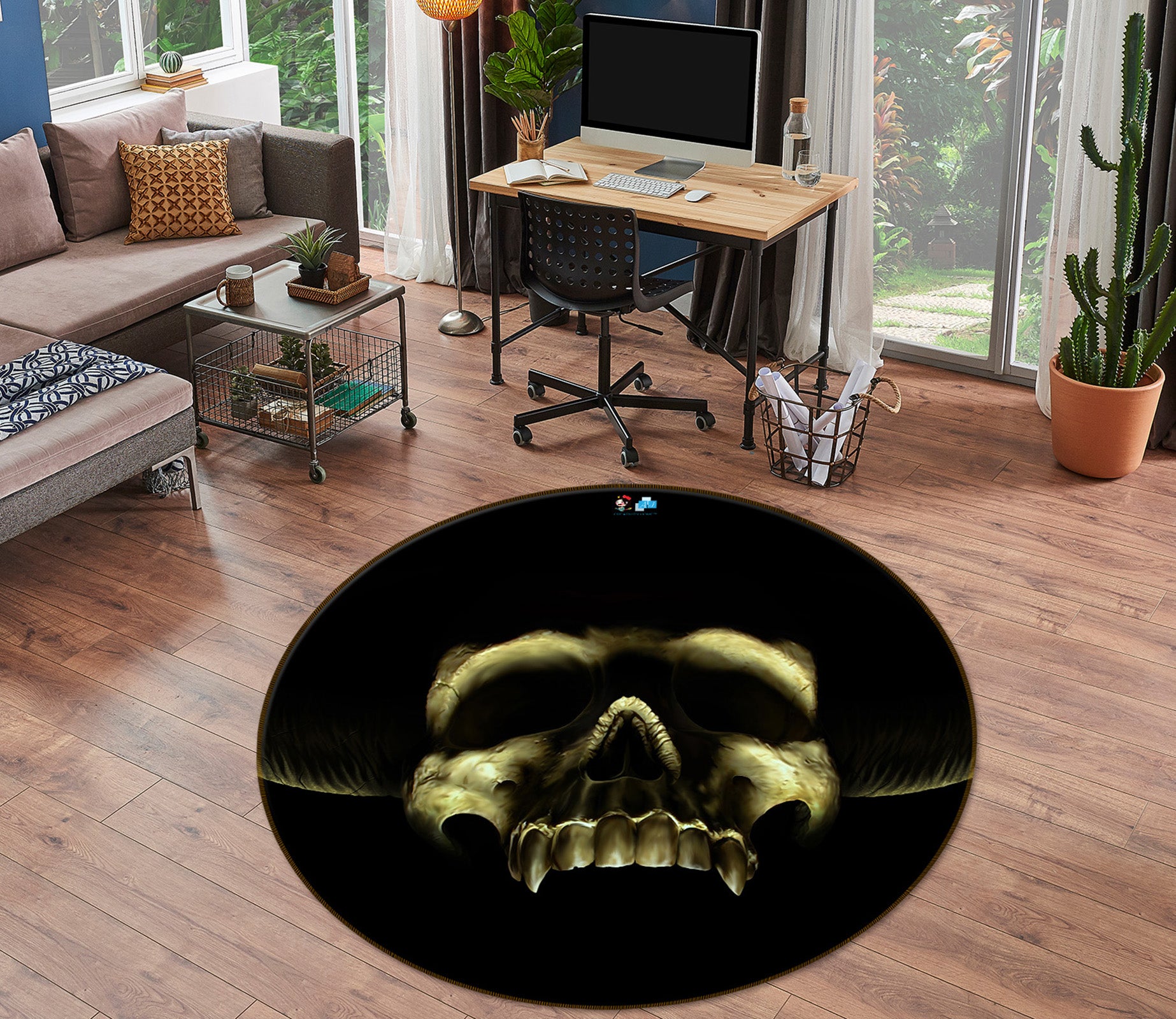 3D Dark Skull 4190 Tom Wood Rug Round Non Slip Rug Mat