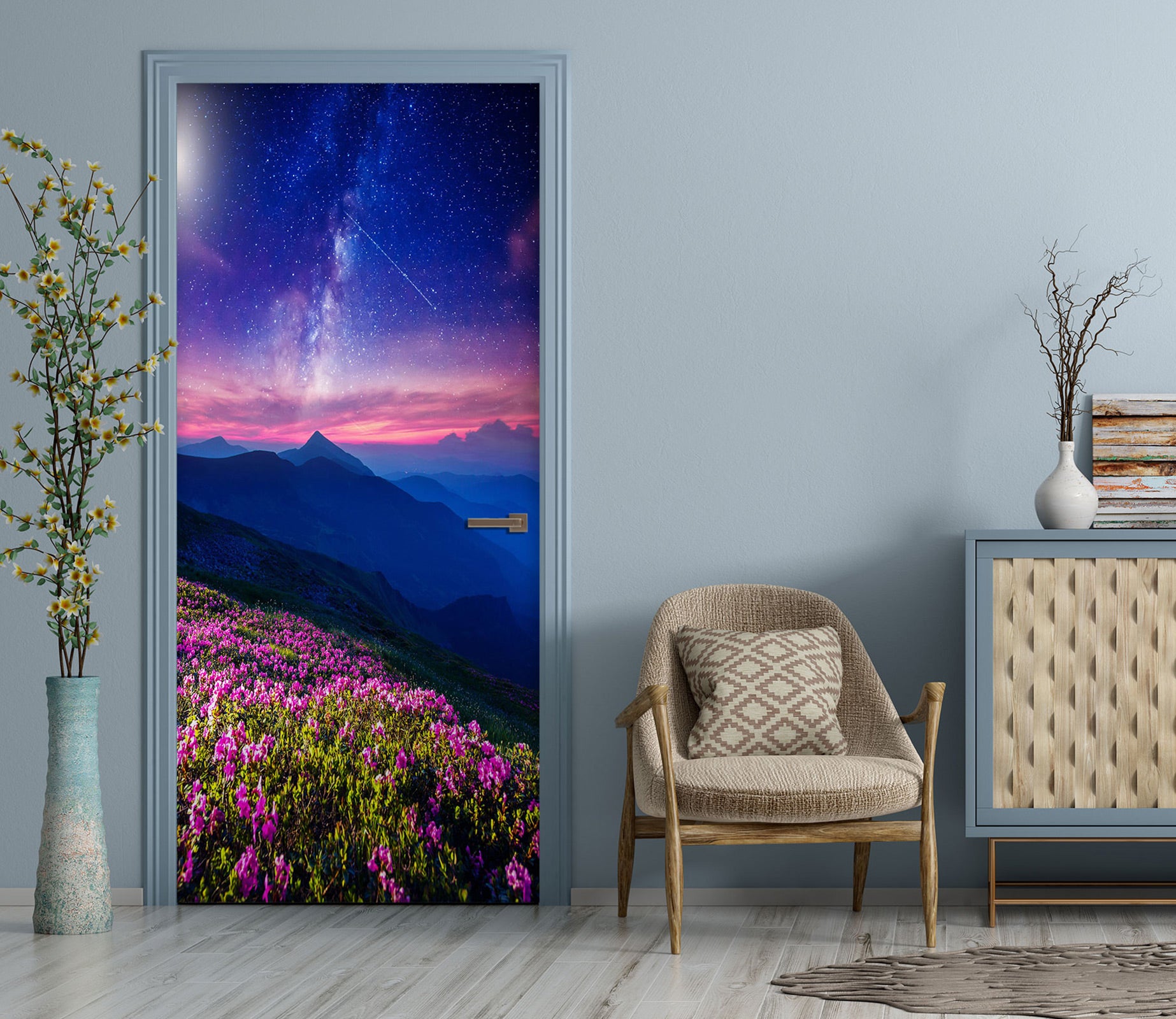 3D Mountain Flower 075 Door Mural