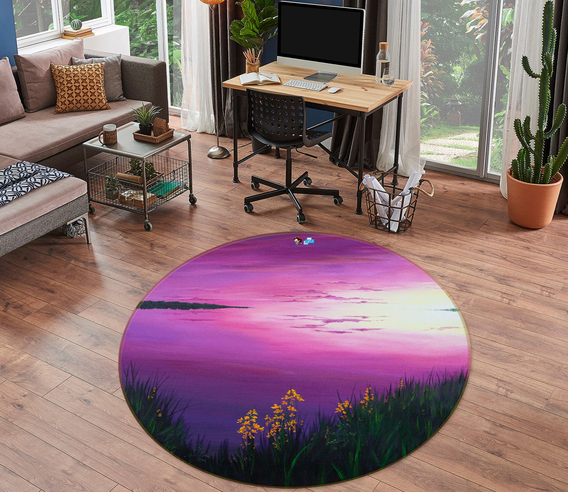 3D Purple Sky 18157 Marina Zotova Rug Round Non Slip Rug Mat