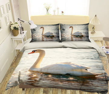 3D White Swan 1946 Bed Pillowcases Quilt Quiet Covers AJ Creativity Home 