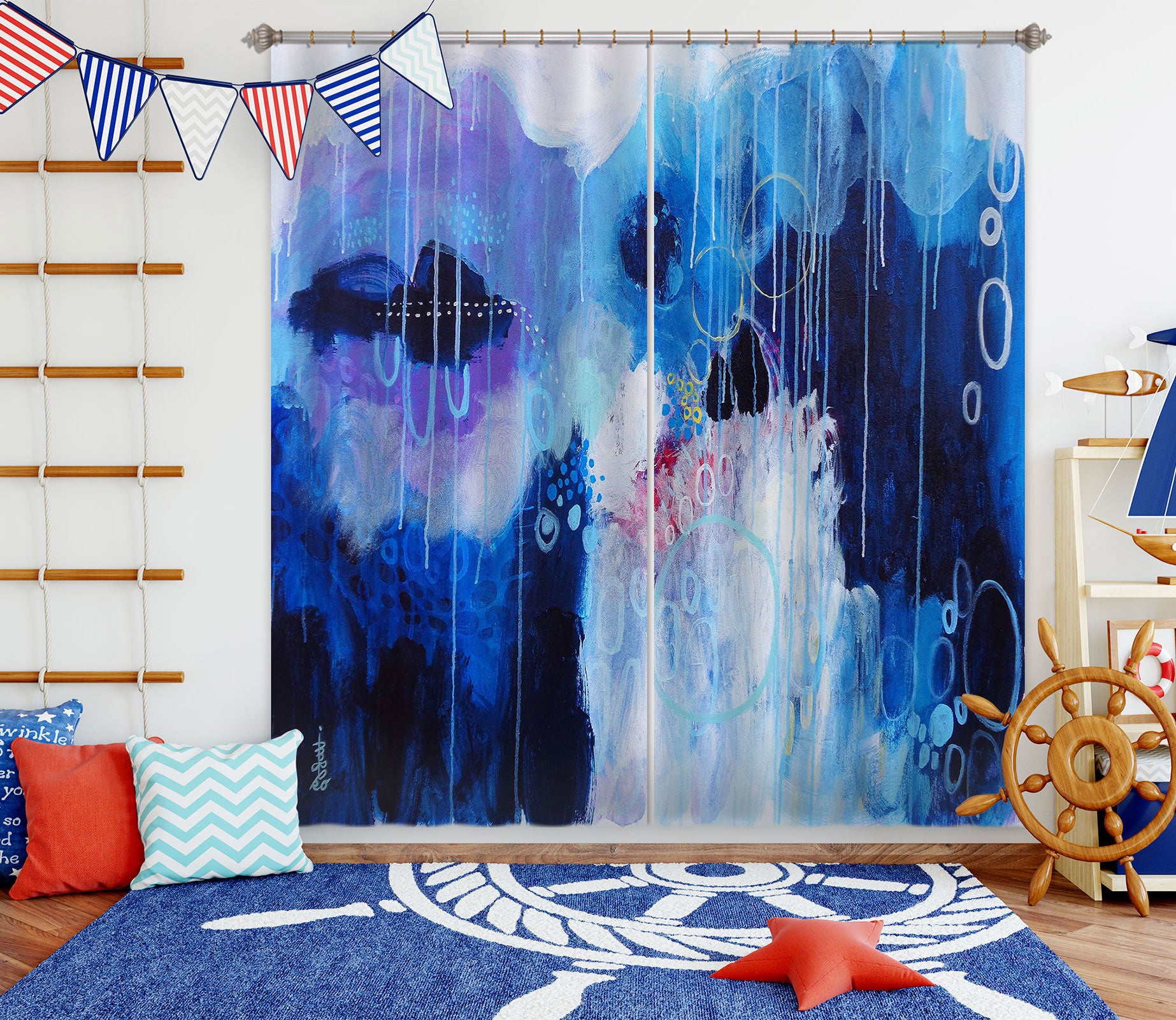 3D Fantasy Blue Watercolor 2311 Misako Chida Curtain Curtains Drapes