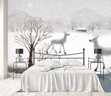 3D Snow Deer 021 Wall Murals