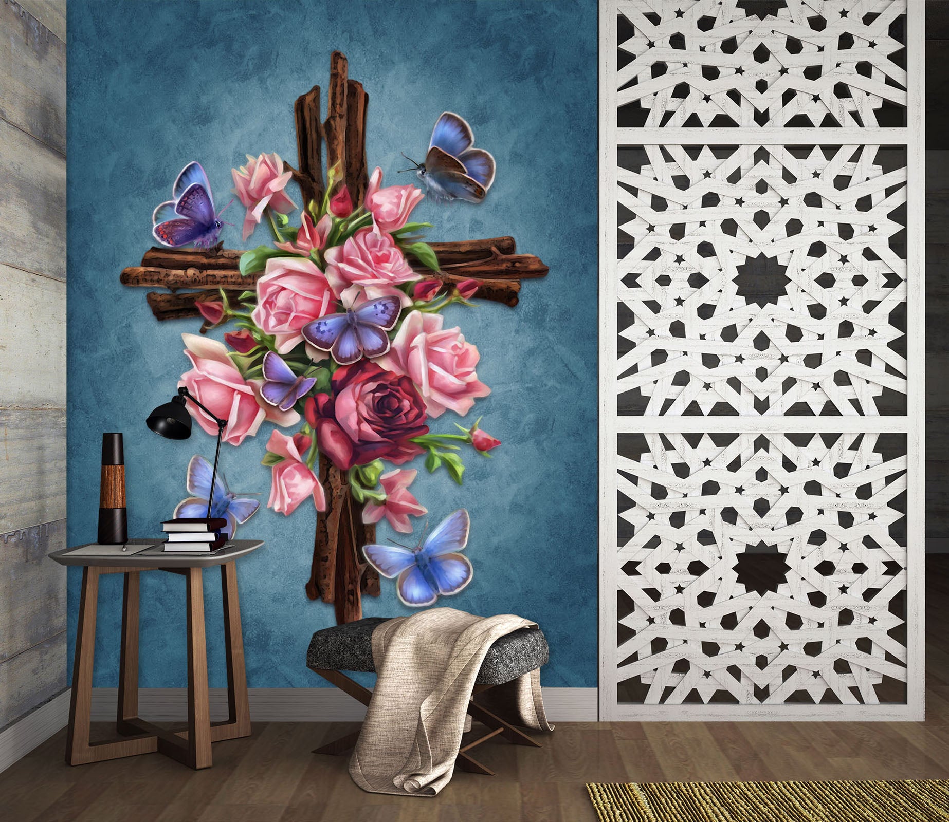 3D Rose Butterfly 8787 Brigid Ashwood Wall Mural Wall Murals