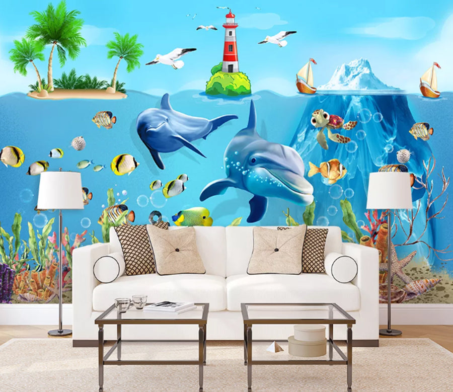 3D Dolphin Shark WC1692 Wall Murals