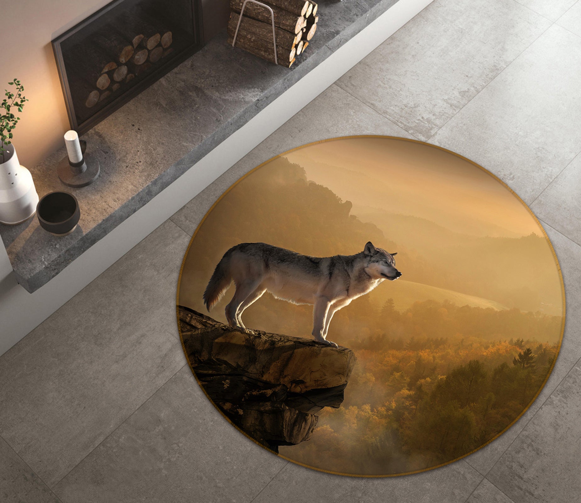 3D Wolf 82290 Animal Round Non Slip Rug Mat