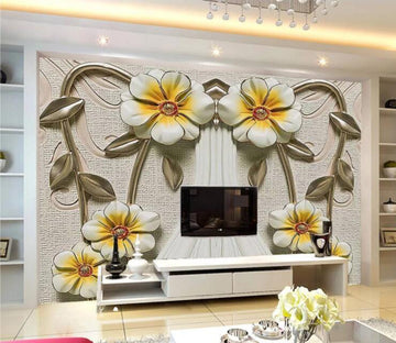 3D Vase Silver Leaves WC869 Wall Murals