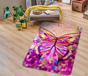 3D Pink Butterfly Petals 1236 Skromova Marina Rug Non Slip Rug Mat