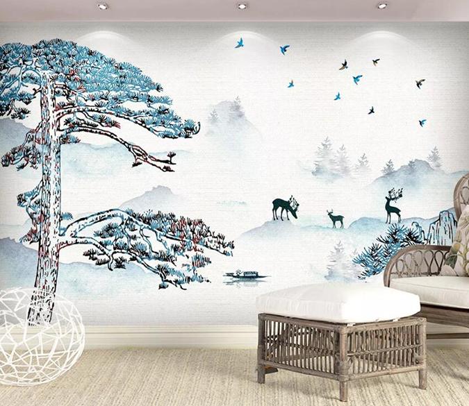 3D Deer Forest 1434 Wall Murals Wallpaper AJ Wallpaper 2 