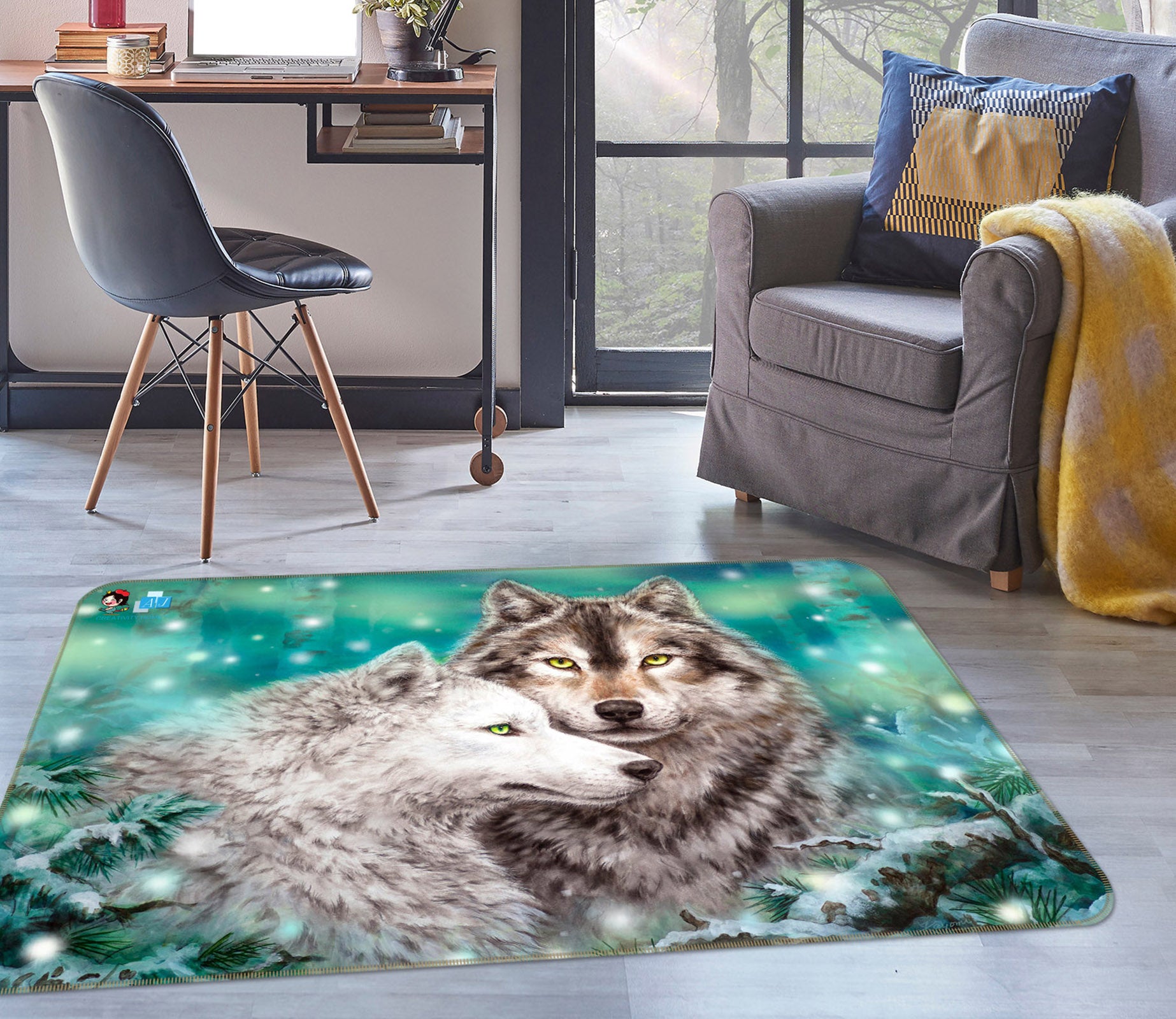 3D Animal Wolf 5657 Kayomi Harai Rug Non Slip Rug Mat