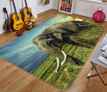 3D Elephant Grass 82094 Animal Non Slip Rug Mat