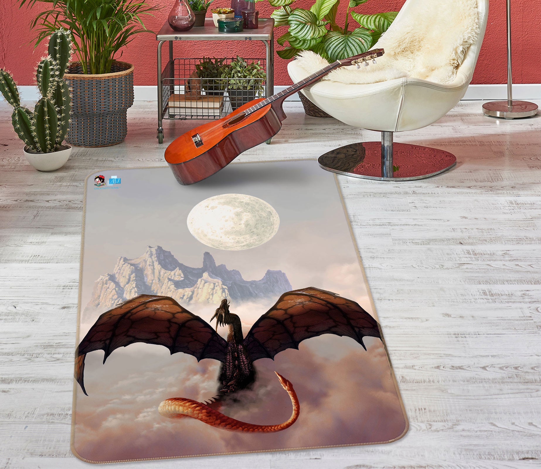 3D Mountain Cloud Moon Dragon 6027 Ciruelo Rug Non Slip Rug Mat