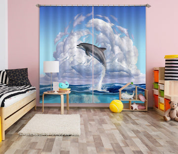 3D Dolphin Play 061 Jerry LoFaro Curtain Curtains Drapes Curtains AJ Creativity Home 