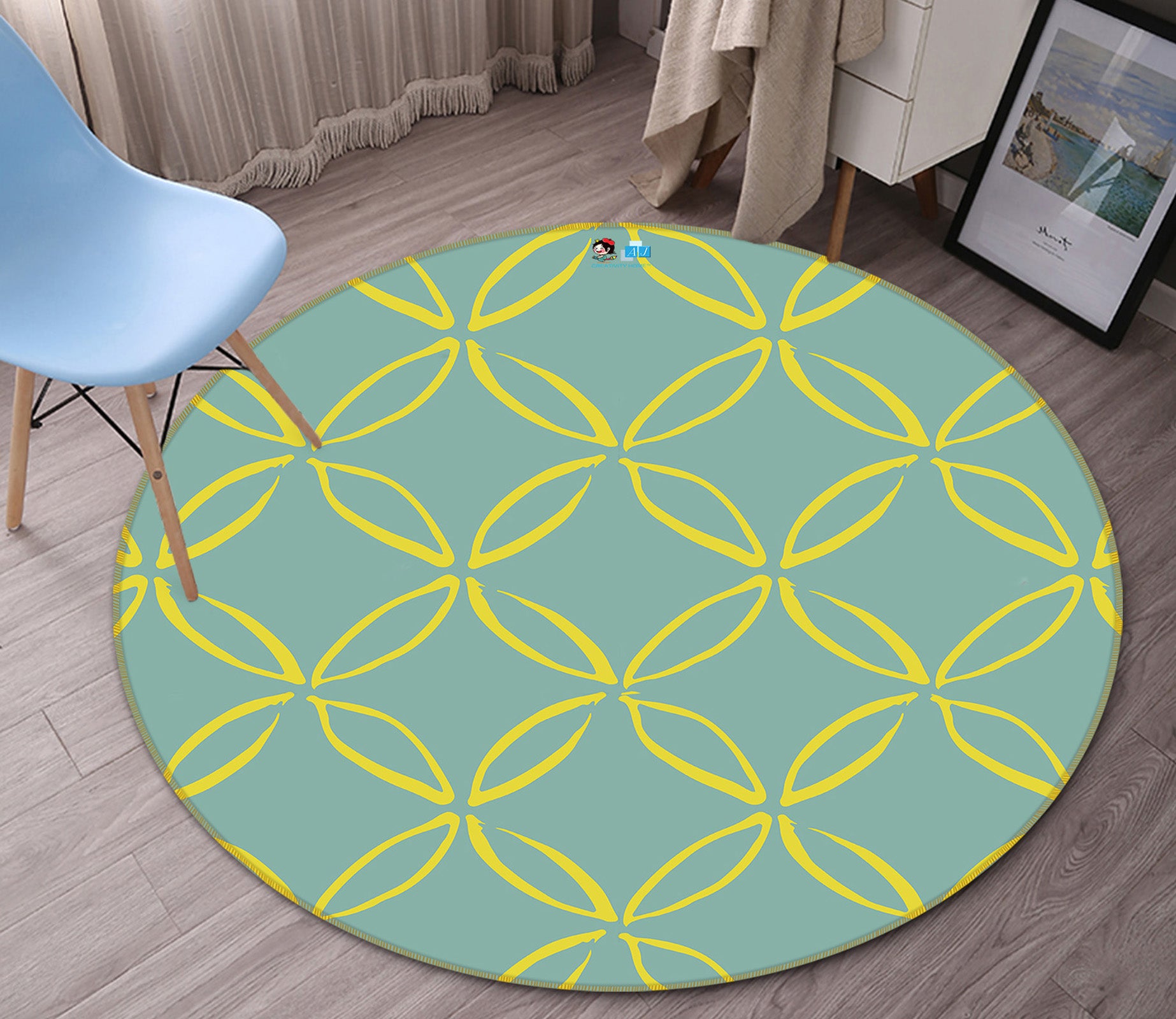 3D Yellow Line Circle Texture 10502 Kashmira Jayaprakash Rug Round Non Slip Rug Mat