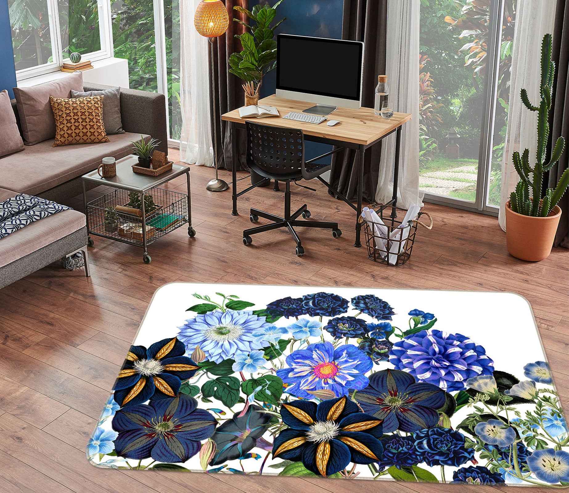 3D Blue Peony 074 Uta Naumann Rug Non Slip Rug Mat