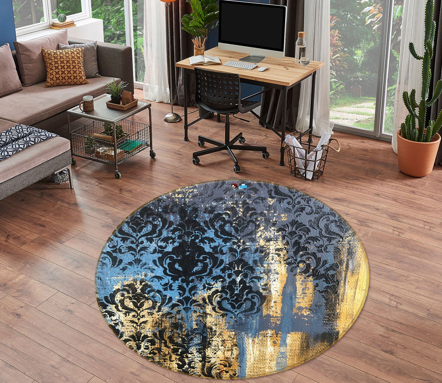 3D Blue Pattern Paint 828 Skromova Marina Rug Round Non Slip Rug Mat