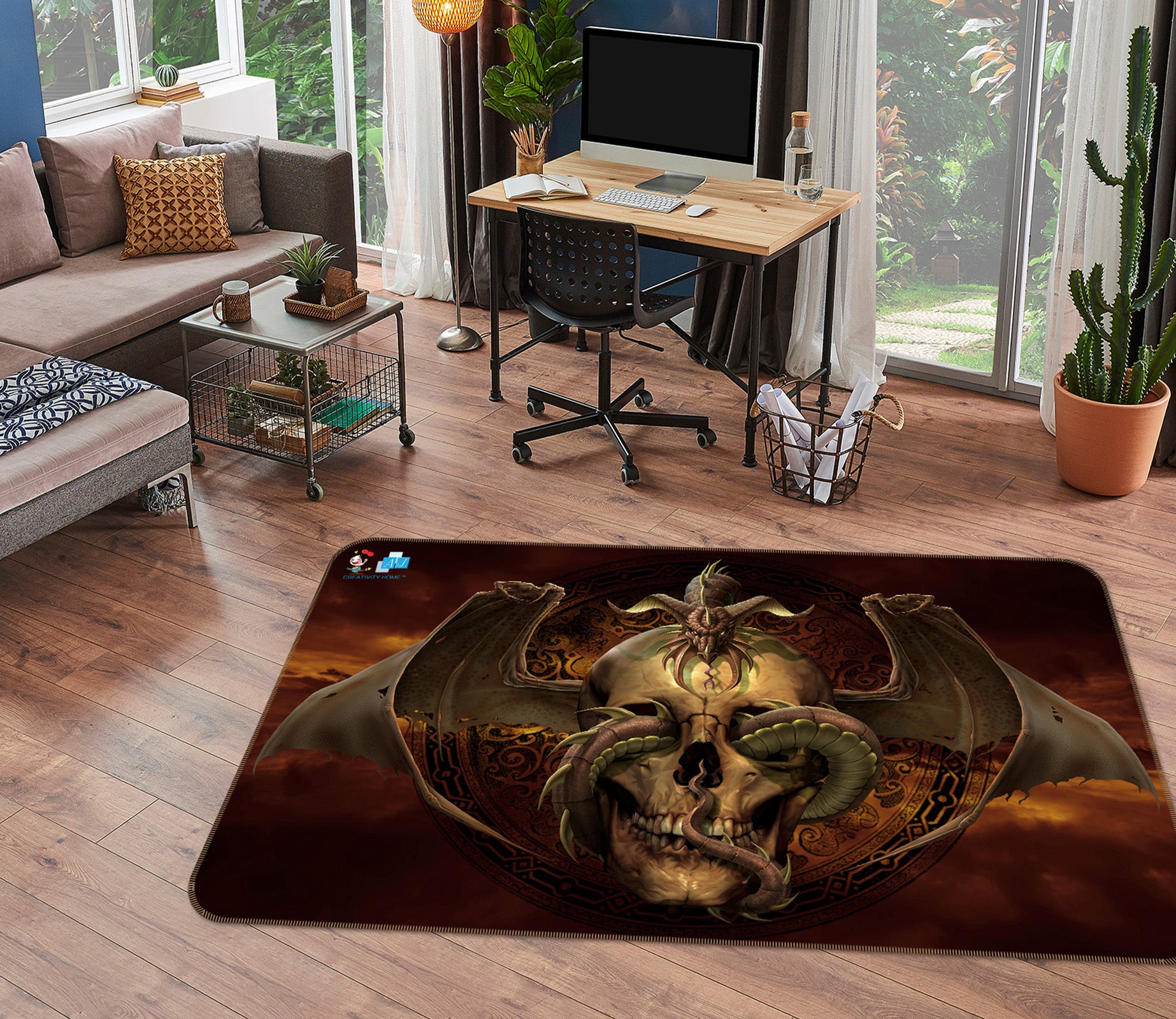 3D Dragon Skull 4106 Tom Wood Rug Non Slip Rug Mat