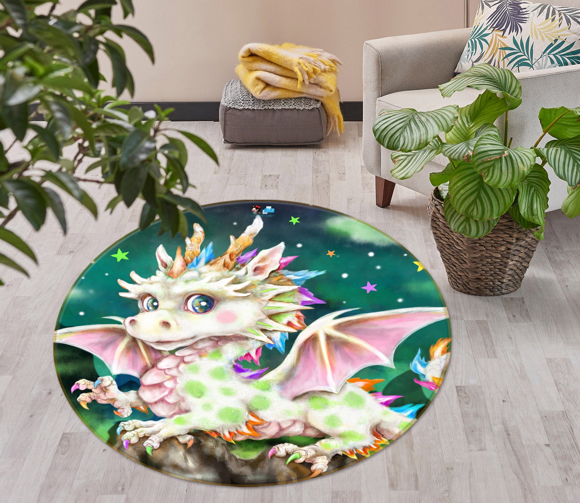 3D Cartoon Dragon 6033 Kayomi Harai Rug Round Non Slip Rug Mat