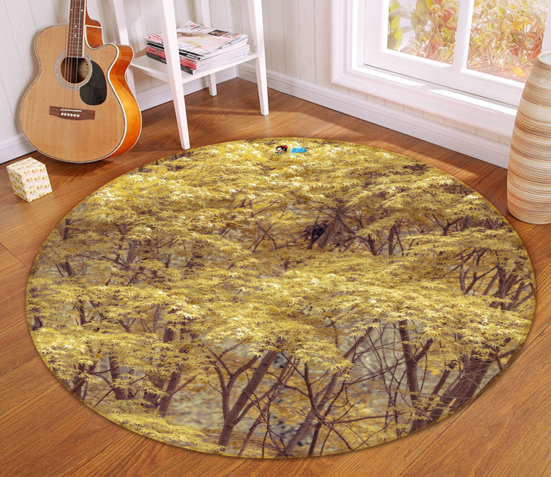 3D Yellow Wood 7402 Assaf Frank Rug Round Non Slip Rug Mat