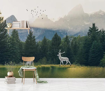 3D White Deer Forest WC752 Wall Murals