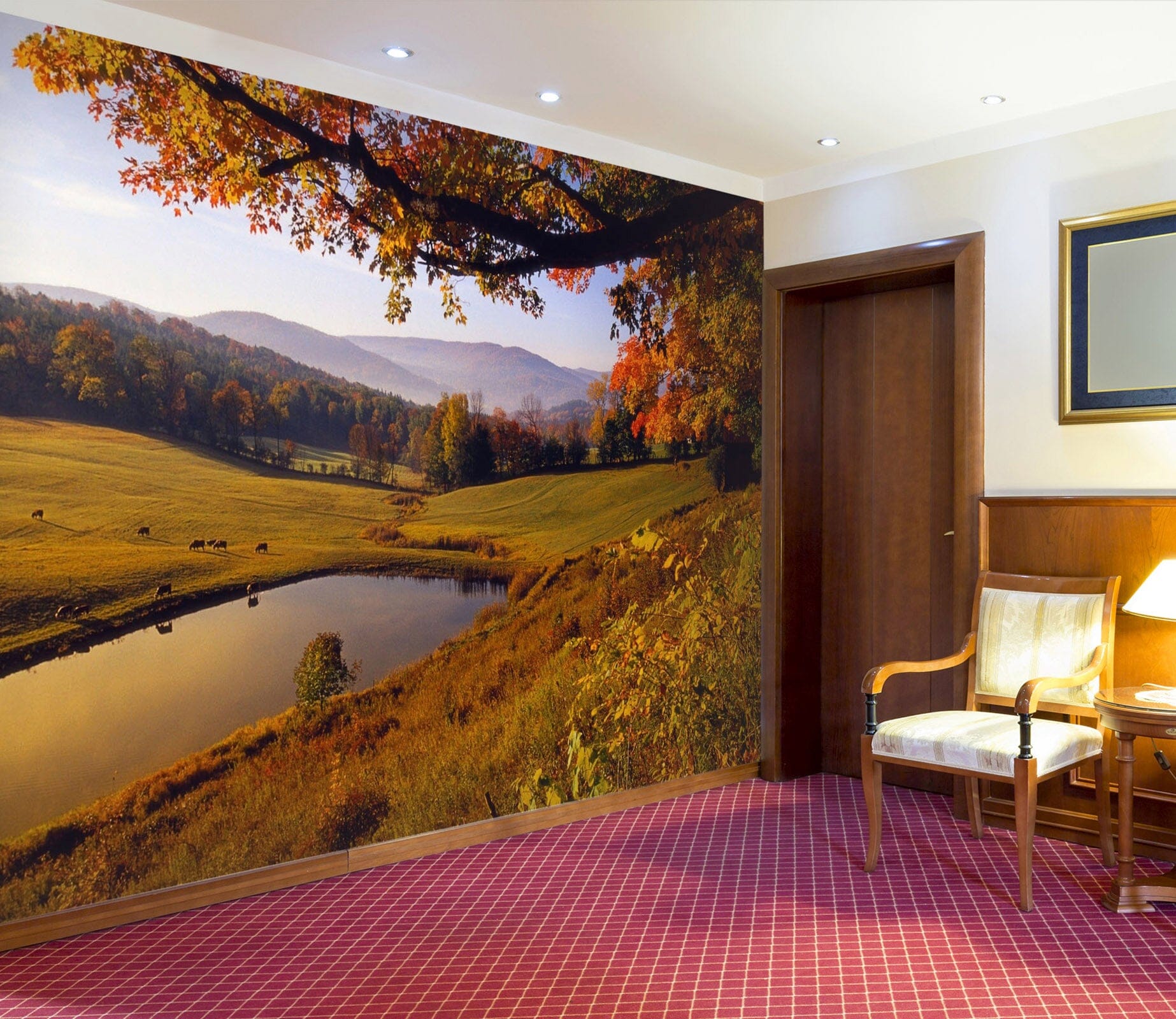 3D Autumn Lake Maple 186 Wall Murals