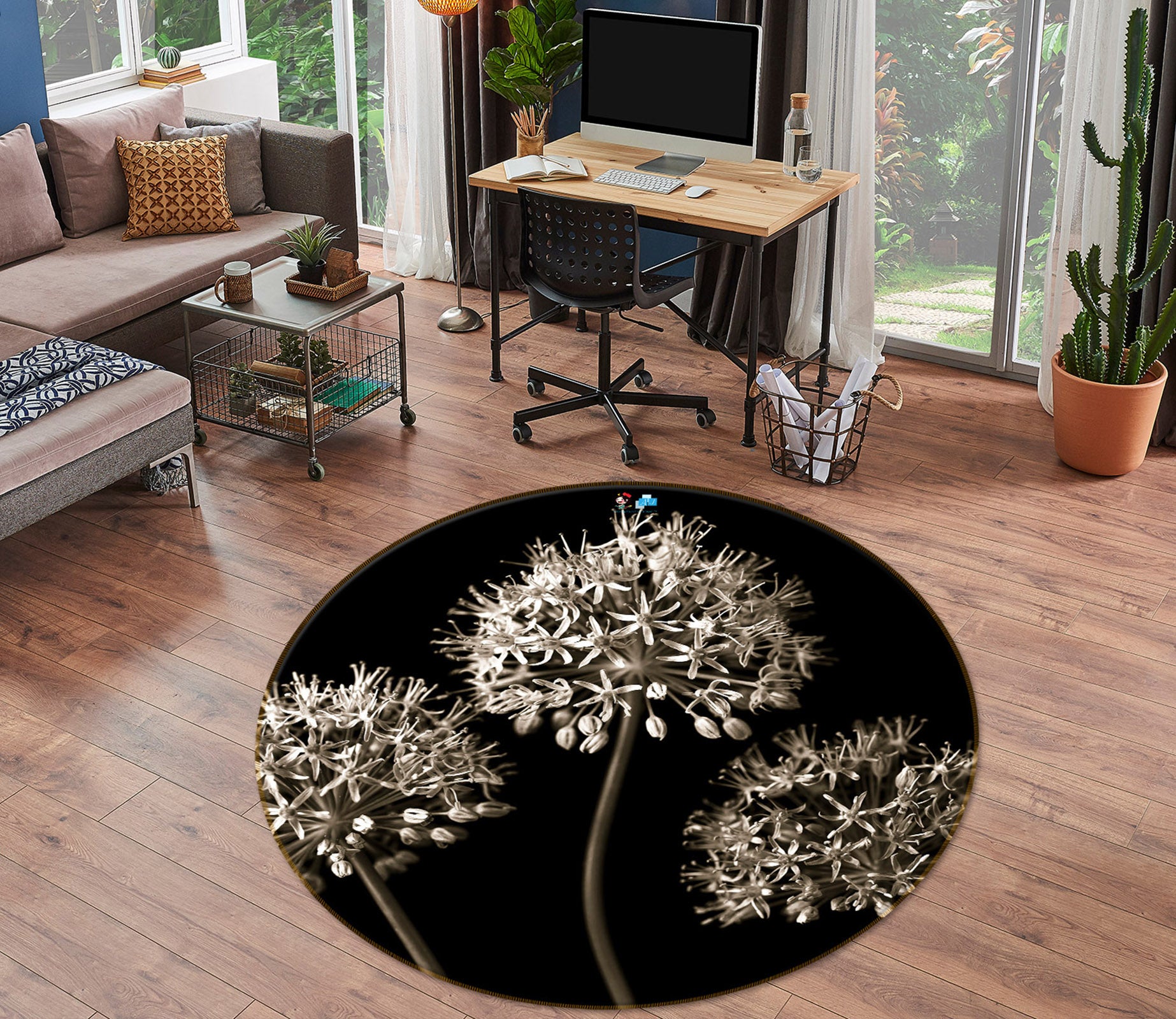 3D Dandelion 7303 Assaf Frank Rug Round Non Slip Rug Mat