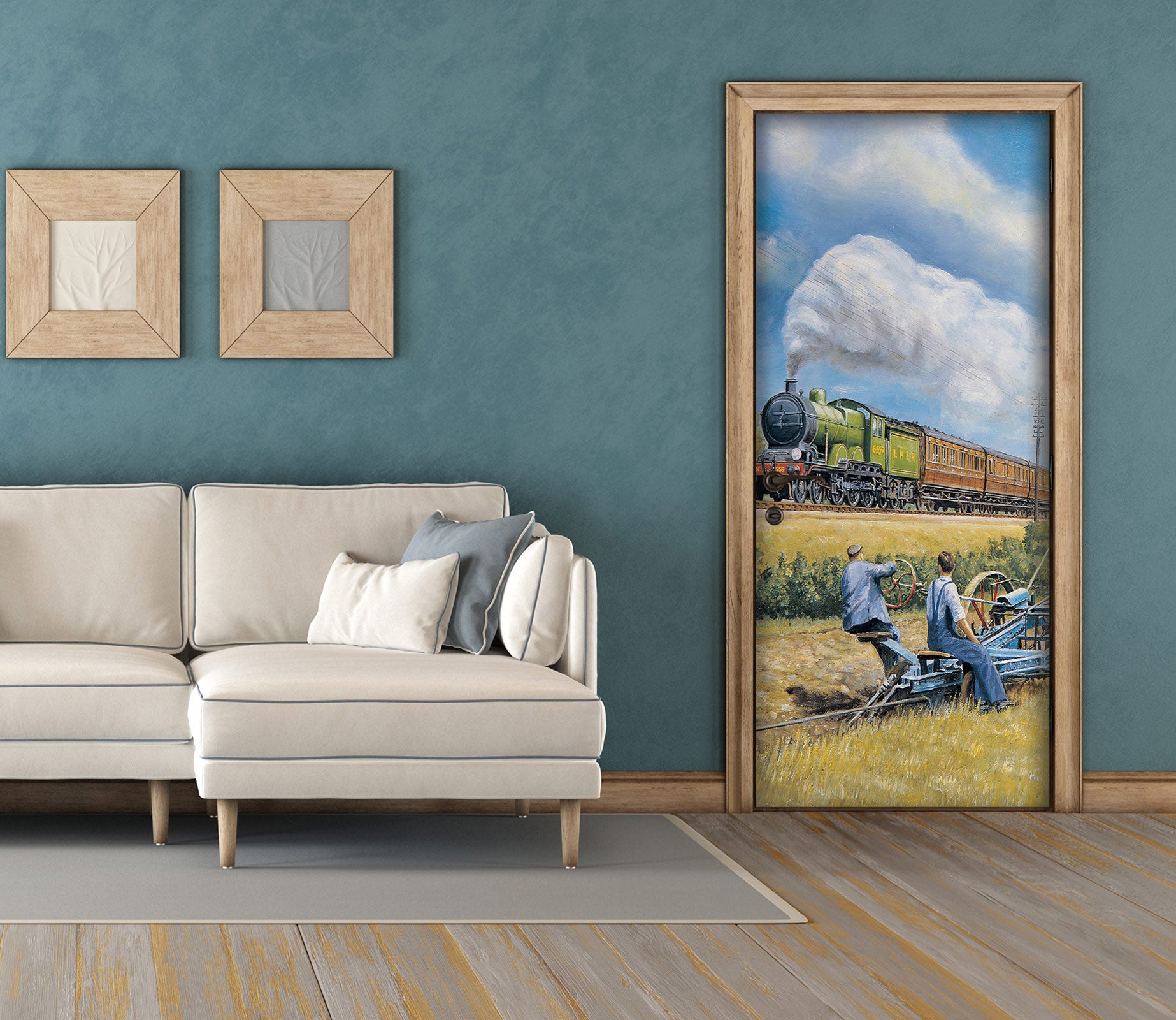 3D Train Wheat Field 10374 Trevor Mitchell Door Mural